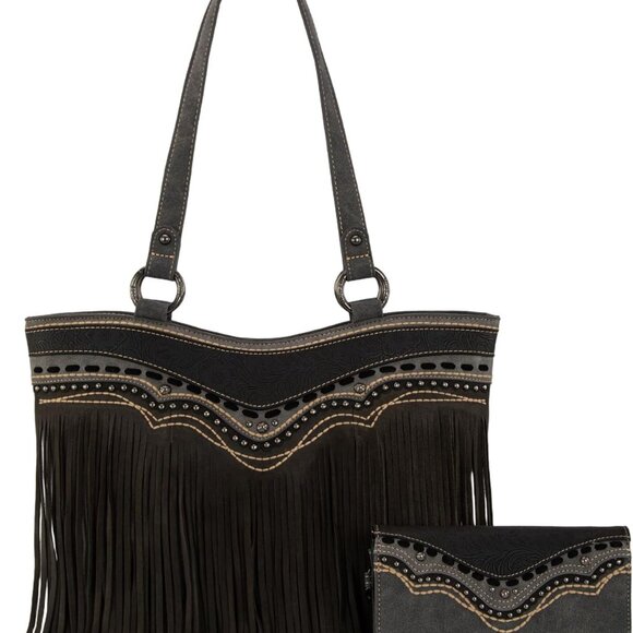 Boho Cowgirl Fringe Handbag Set - Perfect Vegan Leather Gift for Style Lovers - Picture 1 of 6